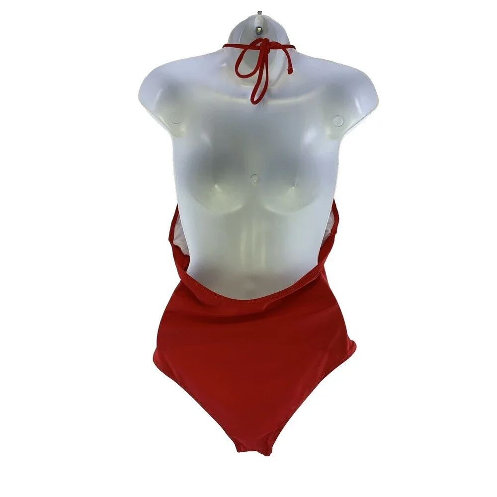 BOGO Cupshe One Piece Swimsuit Red Embroidered Deep V Neck Halter‎ Tie Womens S